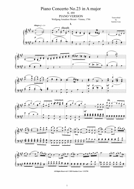Mozart - Piano Concerto No.23 in A major K 488 - Piano version (arr. Santino Cara)