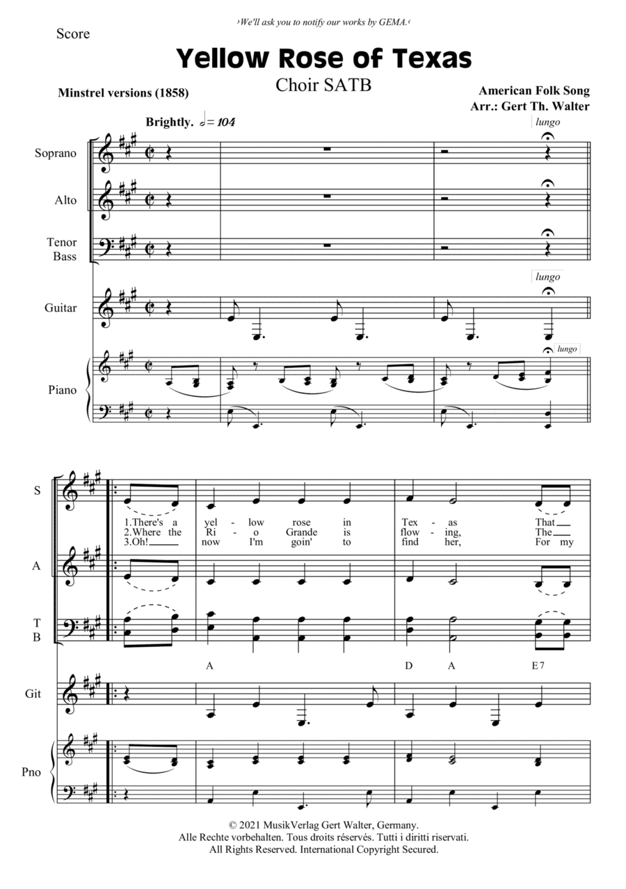 Yellow Rose of Texas (arr. Gert Th. Walter)