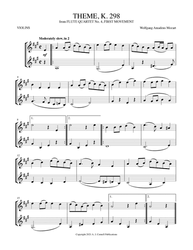 Theme (from Flute Quartet No. 4, K. 298, First Movement) (arr. Mark Phillips)