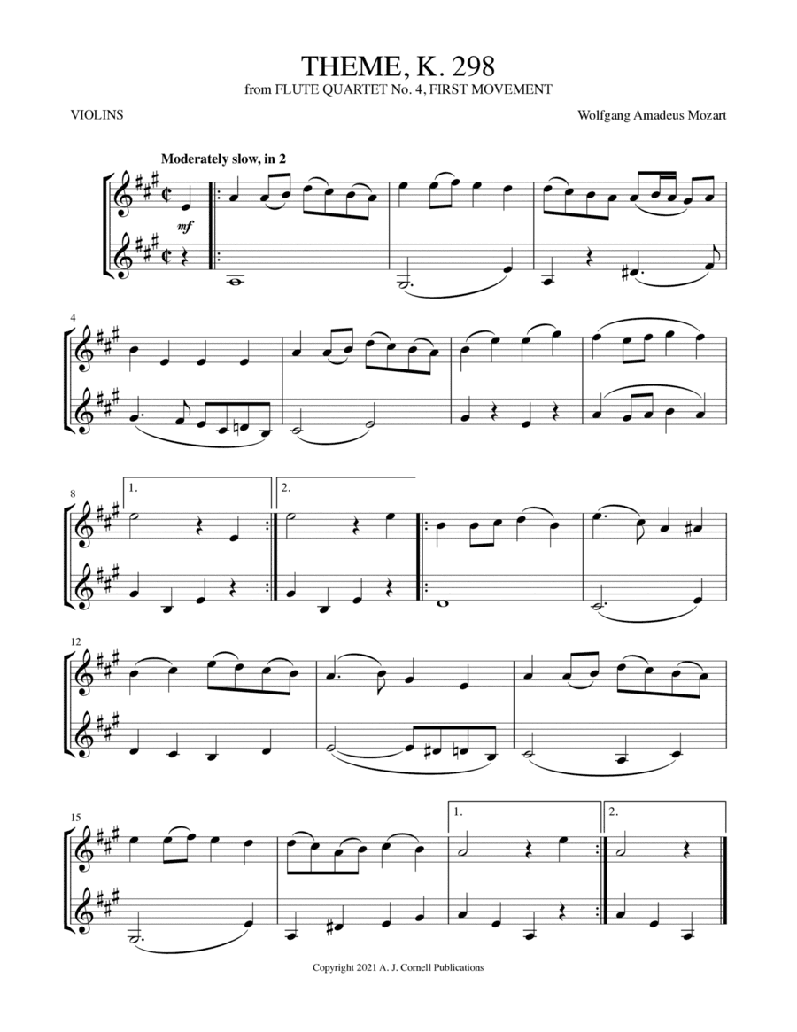 Theme (from Flute Quartet No. 4, K. 298, First Movement) (arr. Mark Phillips)