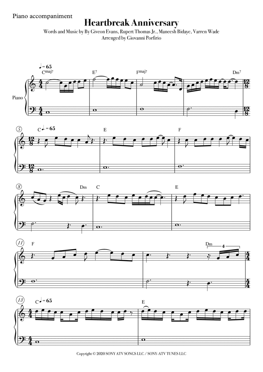 Heartbreak Anniversary (arr. Giovanni Porfirio)