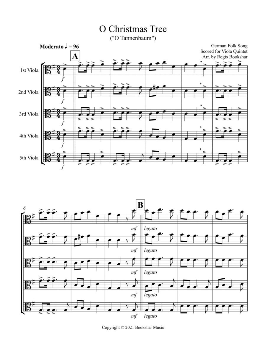 O Christmas Tree (G) (Viola Quintet) (arr. Regis Bookshar)