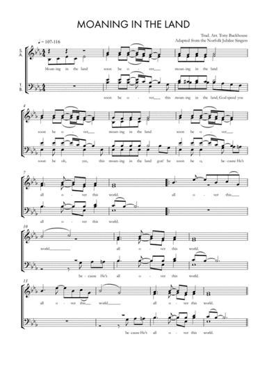 MOANING IN THE LAND (arr. Tony Backhouse)