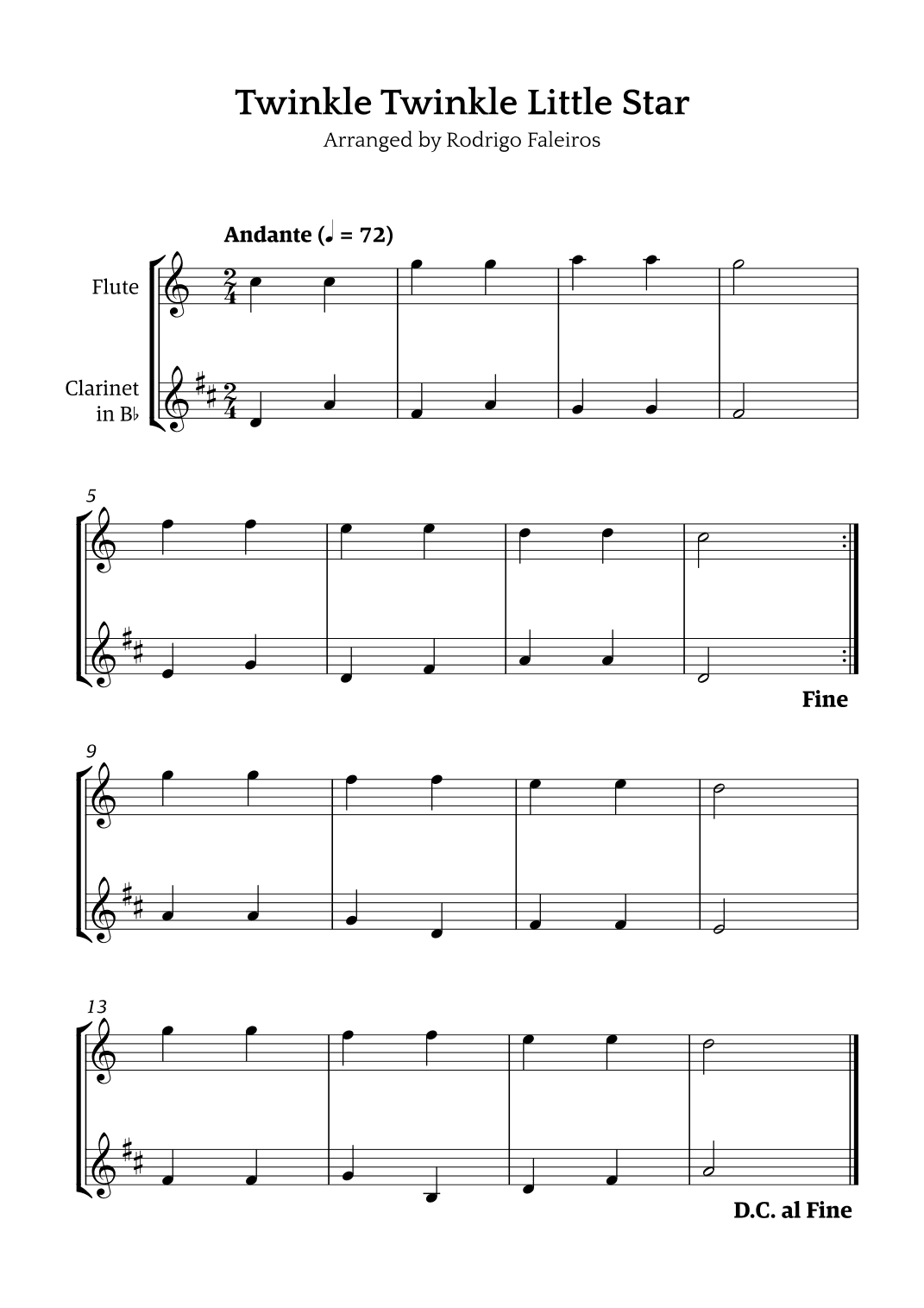 Twinkle Twinkle Little Star (for beginners) (arr. Rodrigo Faleiros)