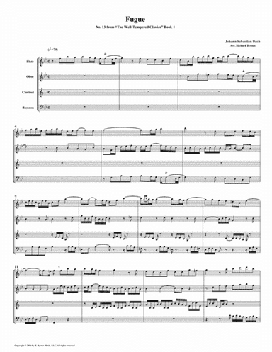 Fugue 13 from Well-Tempered Clavier, Book 1 (Woodwind Quartet) (arr. Richard Byrnes)