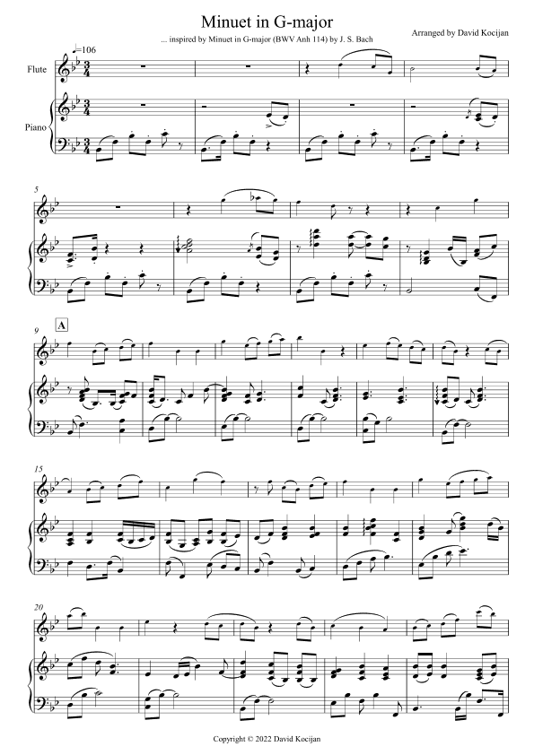 Minuet in G-major - EASY (flute & piano) (arr. David Kocijan)