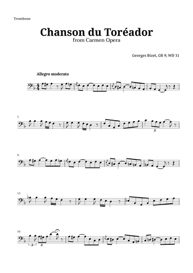 Chanson du Toreador by Bizet for Trombone (arr. Langanho)