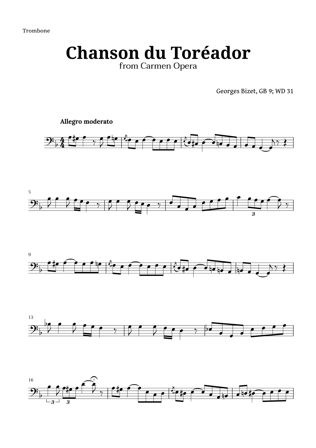 Chanson du Toreador by Bizet for Trombone (arr. Langanho)