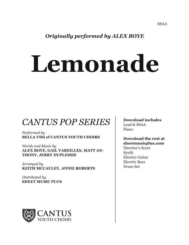 Lemonade (arr. Cantus Youth Choirs Publishing)
