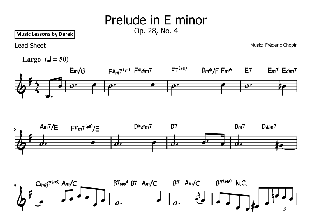 Prelude in E minor (LEAD SHEET) Op. 28, No. 4 [Frédéric Chopin] (arr. Darek)