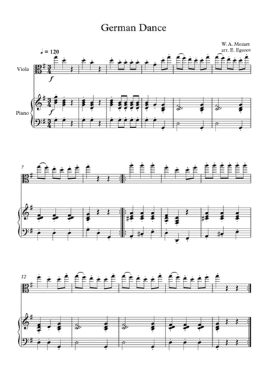 German Dance, Wolfgang Amadeus Mozart, For Viola & Piano