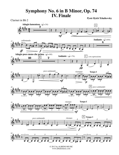 ?Tchaikovsky? Symphony No. 6, Movement IV - Clarinet in Bb 2 (Transposed Part), Op. 74 (arr. Doug Clyde)