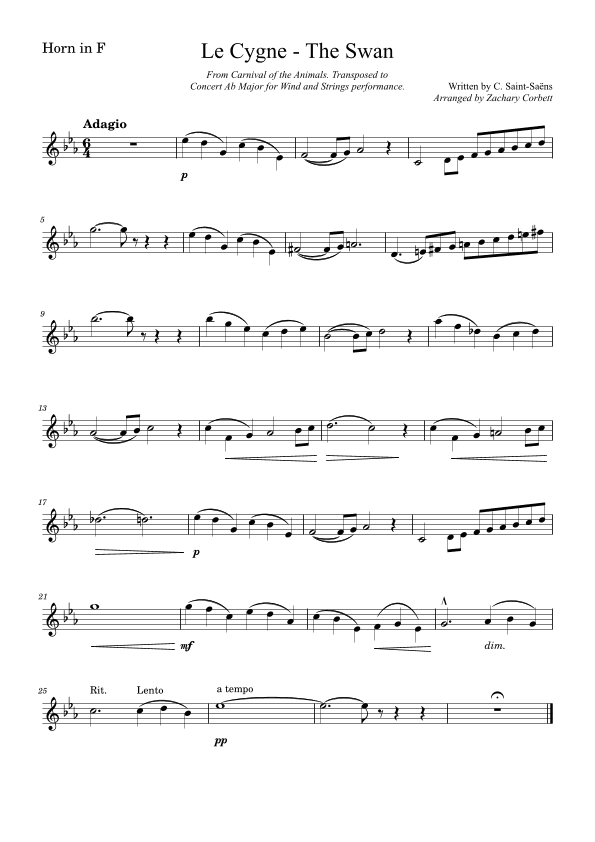 The Swan - Le Cygne (arr. Zachary Corbett)