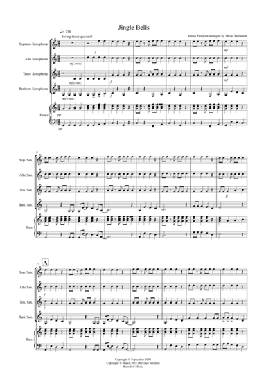 Jingle Bells (Jazzy Style!) for Saxophone Quartet (arr. David Burndrett)
