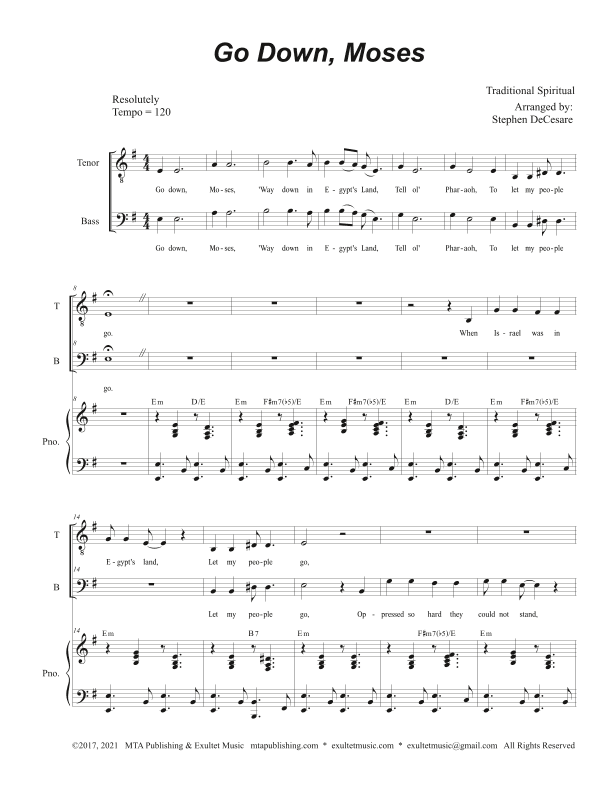 Go Down, Moses (2-part choir (TB) (arr. Stephen DeCesare)