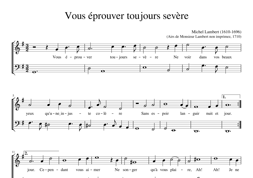 Vous éprouver toujours sevère (arr. Early Music Scores)