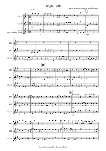 Jingle Bells (jazzy style!) for Flute Trio (arr. David Burndrett)