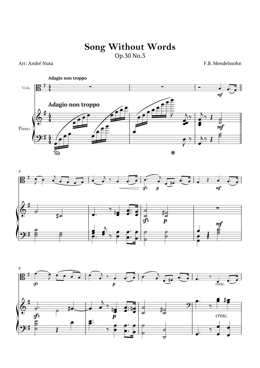 Song Without Words Op.30 No.3 (arr. André Nusa)
