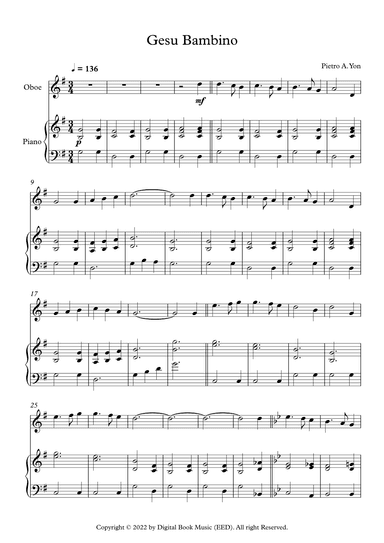 Gesu Bambino (The Infant Jesus) - Pietro A. Yon (Oboe + Piano) (arr. Digital Book Music)