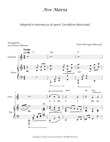 Mascagni - Ave Maria ( CONTRALTO - C Major) (arr. Luís Gustavo Rossato)