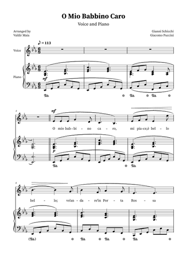 O Mio Babbino Caro - Female Voice in E-flat Major (arr. Valdir Maia)