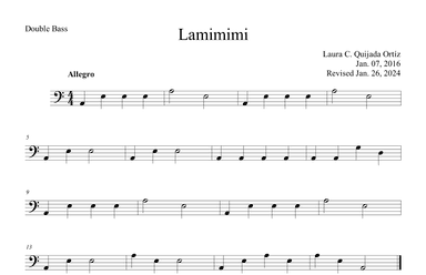 Lamimimi for beginner string orchestra.  Open strings and first finger. BASS PART.