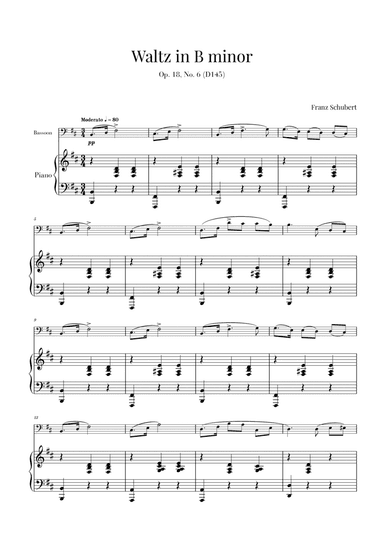 Waltz in B minor Op 18, No. 6 (D145) (for Bassoon and Piano) (arr. Cadenza Editions)