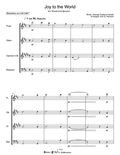 Joy to the World for Woodwind Quartet (arr. Erik Q. Ransom)