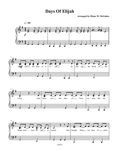 Days Of Elijah (arr. Arranged by Diane McGahee)