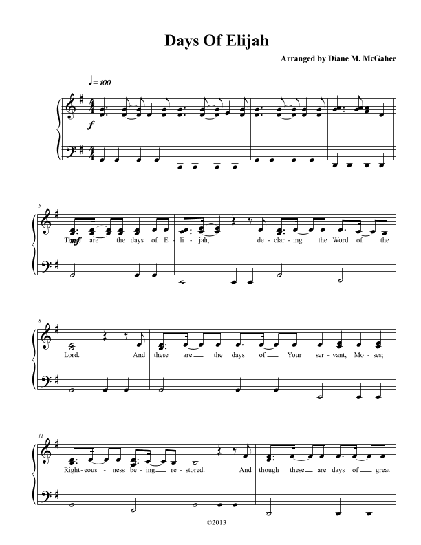 Days Of Elijah (arr. Arranged by Diane McGahee)