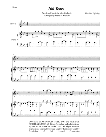 100 Years (arr. James M. Guthrie, ASCAP)