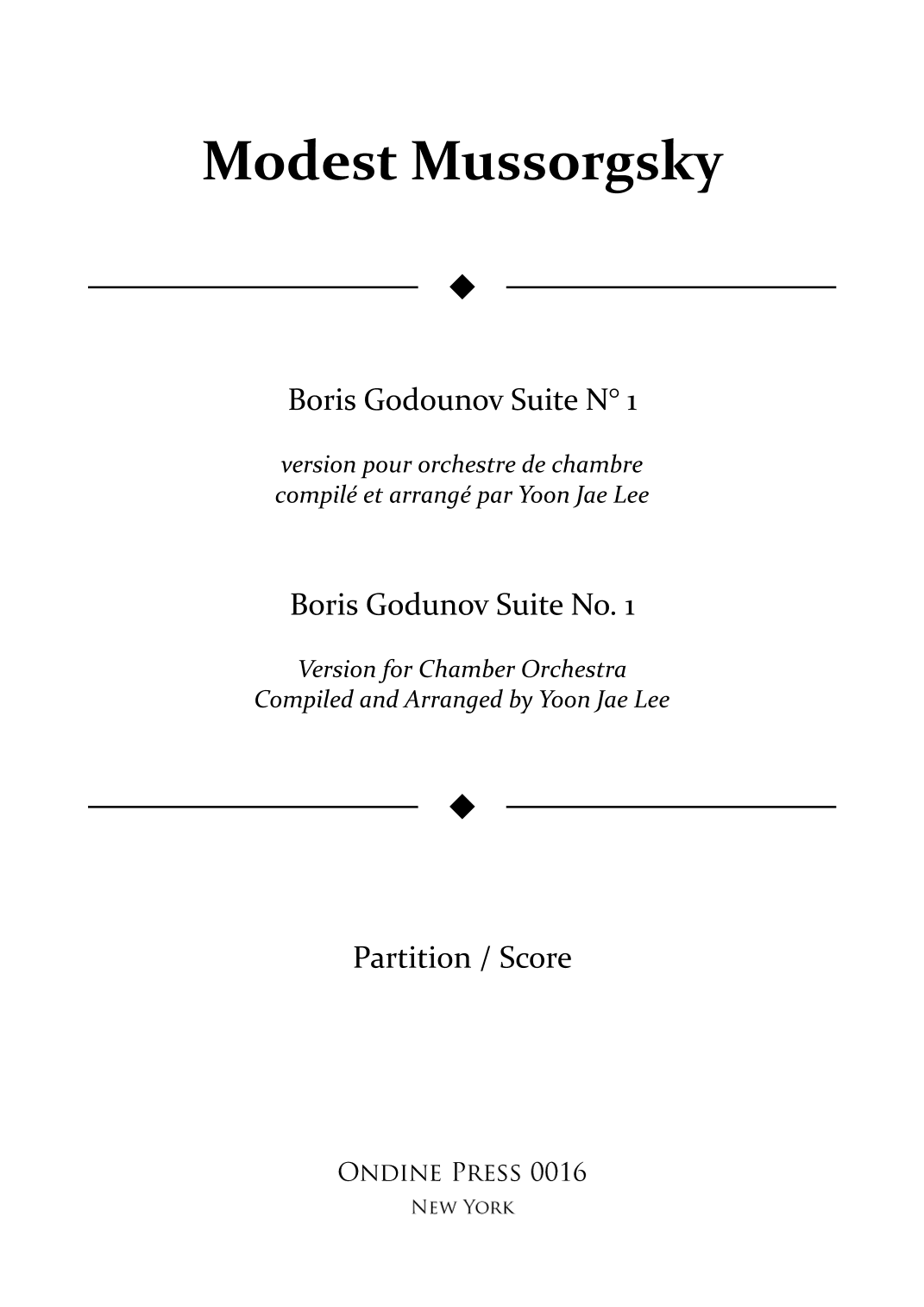 Boris Godunov Suite No. 1 for Chamber Orchestra - Score Only (arr. Yoon Jae Lee)