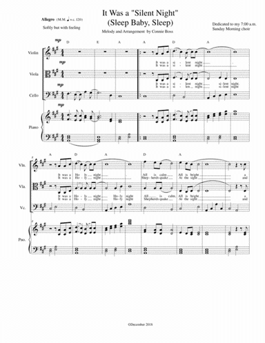 It Was a "Silent Night" (Sleep Baby Sleep) - strings and piano with parts (arr. Connie Boss)