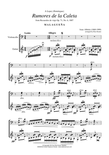 Rumores de la Caleta Op. 71 No. 6 for cello and guitar (arr. K. Krantz)