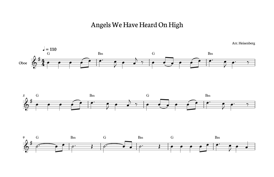 Angels We Have Heard on High for Oboe with chords (arr. Heisenberg)