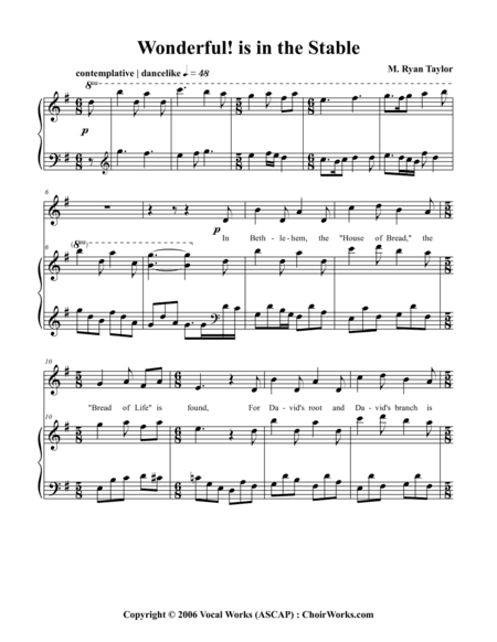 "Wonderful" is in the Stable, a Christmas Carol for SATB Choir and Piano (Original Version)