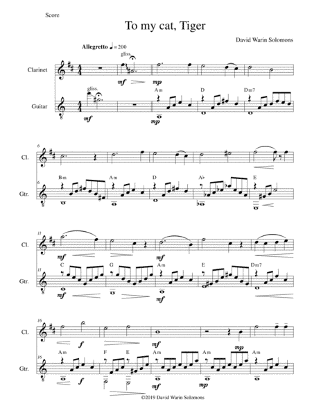 To My Cat, Tiger - for clarinet and guitar
