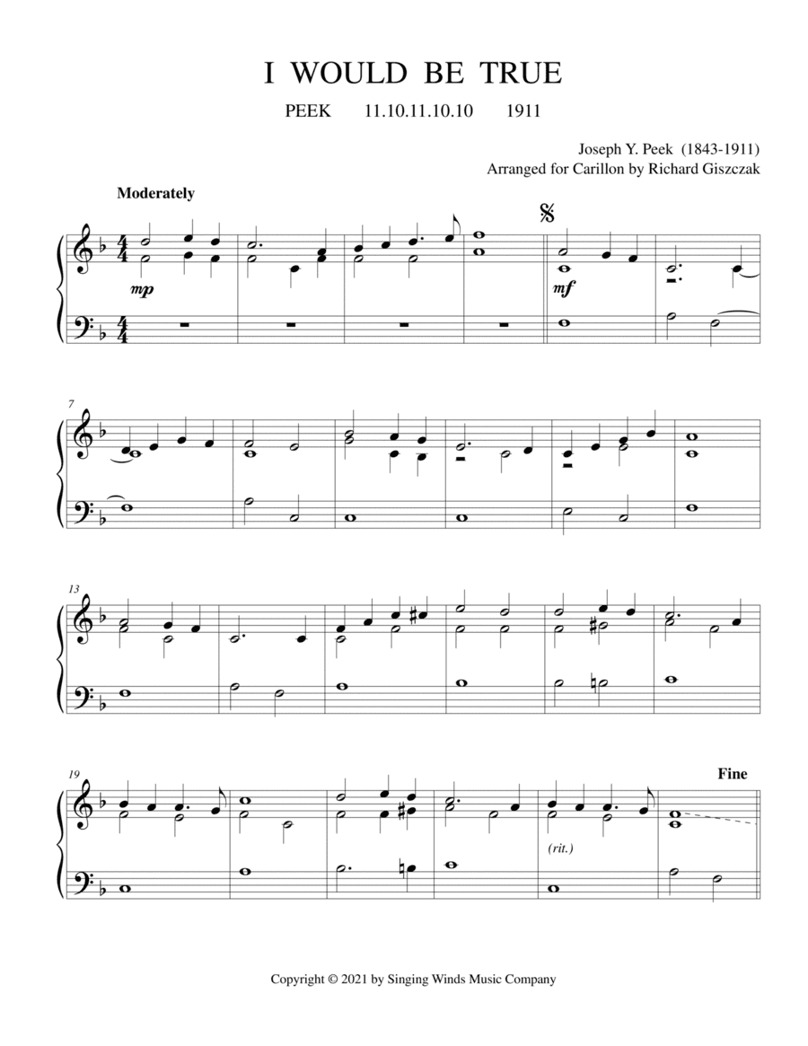 I Would Be True  (PEEK) (arr. Richard Giszczak)