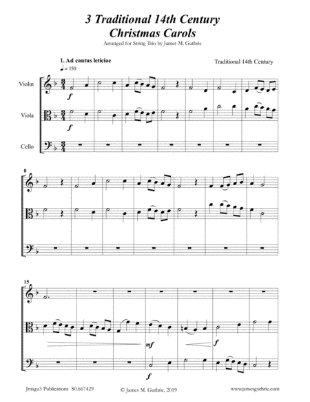 3 Traditional 14th Century Christmas Carols for String Trio (arr. James M. Guthrie, ASCAP)