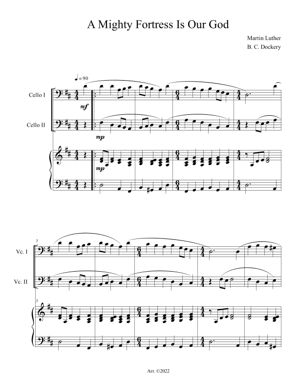A Mighty Fortress is Our God (Cello Duet with Piano Accompaniment) (arr. B. C. Dockery)