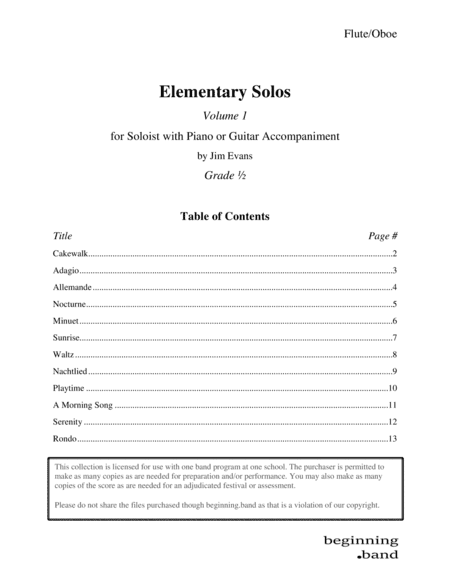 Elementary Solos, Volume 1, for Winds and Melodic Percussion