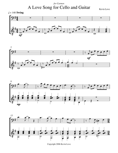 A Love Song for Cello and Guitar - Score and Parts