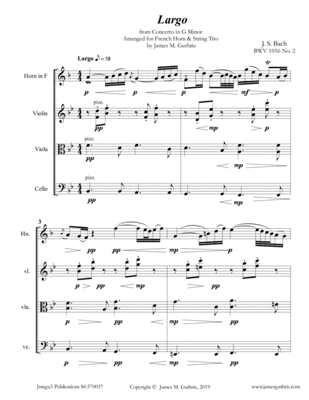 Bach: Largo from Concerto BWV 1056 for French Horn & String Trio (arr. James M. Guthrie)