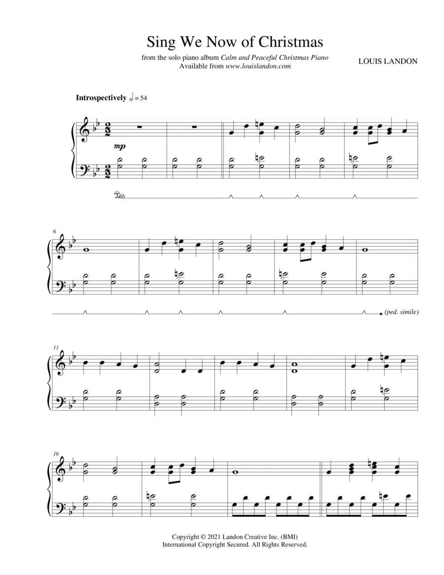 Sing We Now of Christmas - Traditional Christmas - Louis Landon - Solo Piano (arr. Louis Landon)