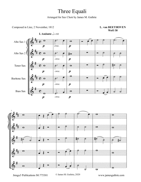 Beethoven: Three Equali WoO 30 for Sax Choir (arr. James Guthrie, ASCAP)