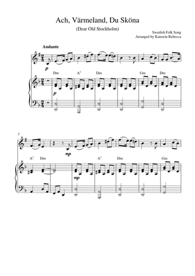 Ach, Värmeland, Du Sköna (for tenor saxophone solo and piano accompaniment) (arr. Kaiserin Rebecca)