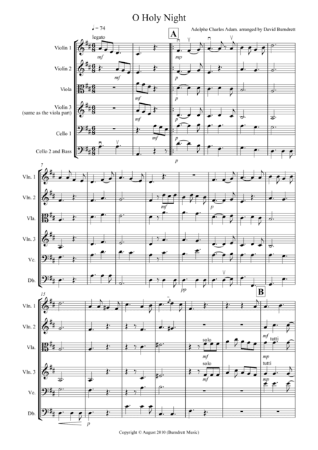 O Holy Night for String Orchestra (arr. David Burndrett)