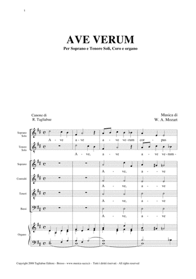 AVE VERUM - Canon on AVE VERUM Mozart's - For Sopran and Tenor Soli, Choir SATB and Organ