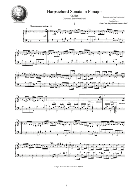 Platti - Harpsichord (or Piano) Sonata No.3 in F major Op.1 CSPla6 (arr. Santino Cara)