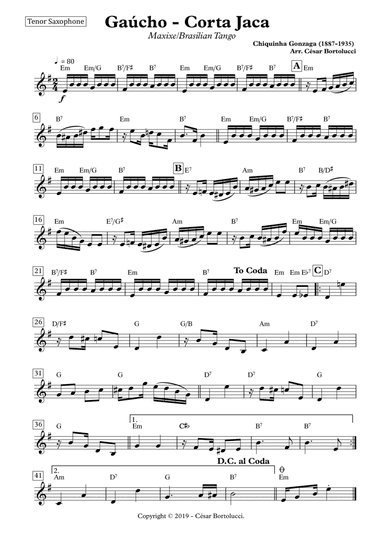 Corta Jaca ou Gaúcho - Tenor Sax with Chords (arr. ACT Bortolucci)